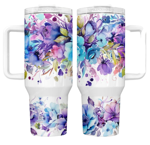 Watercolor Purple Blue Floral 40oz Tumbler