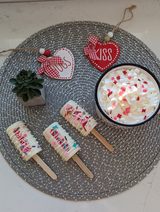 White Chocolate Peppermint  Hot Cocoa Bombsicle on a stick