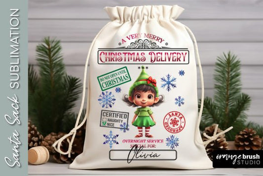 Very Merry Christmas Delivery Elf Santa Sack