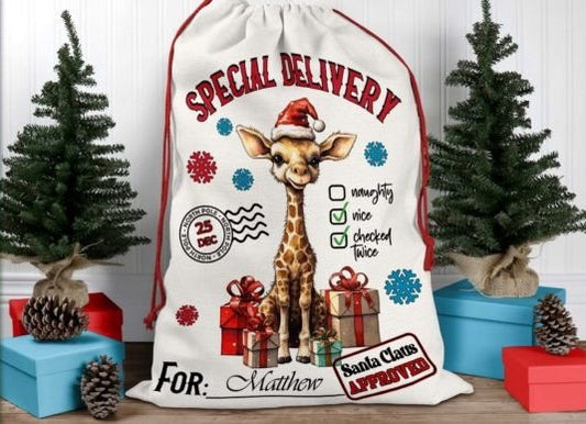 Special Delivery Giraffe Santa Sack