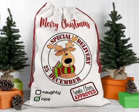 Merry Christmas Special Delivery Reindeer  Santa Sack (Not Personalized)