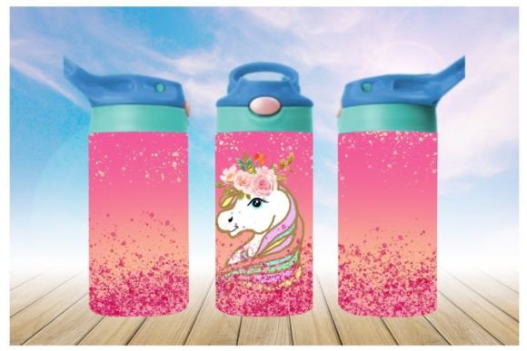 Kids 12 oz Pink Glitter Unicorn Tumbler